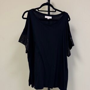 Michael Kors Black Sequin Cold Shoulder Blouse